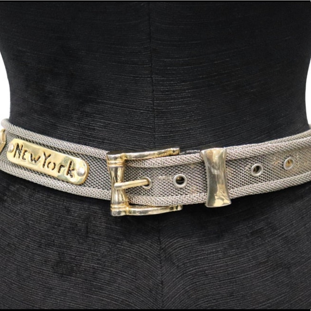 Vintage “CITIES“ 1990s Silver/ Gold Metal Mesh Vintage Belt